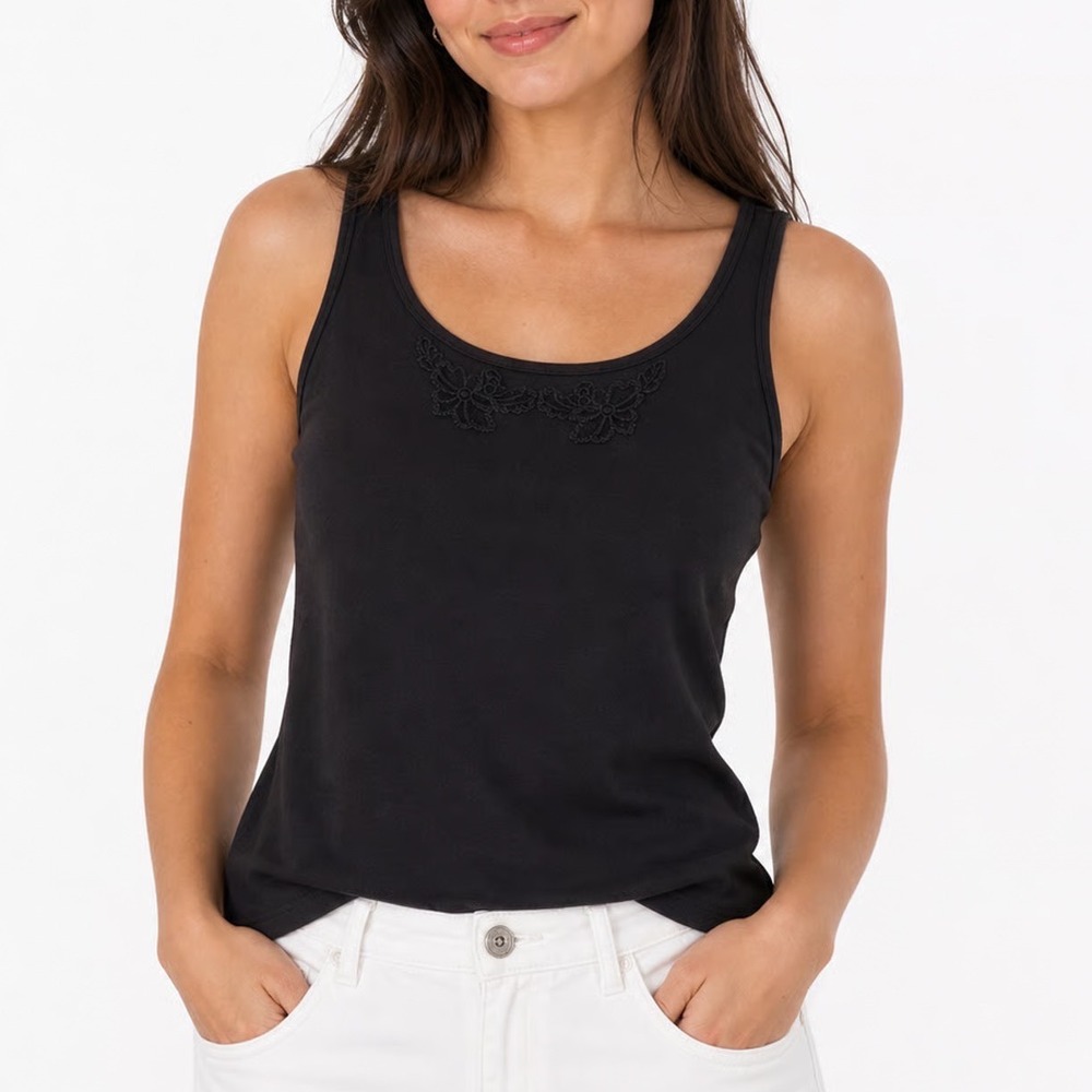 Curvation Womens Black Lace Applique Sleeveless Camisole Tank Top Size L